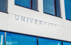 a university building with glass windows